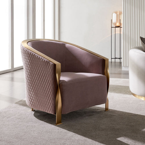 Discover the Mocha Luxury Accent Chair featuring a Golden PVD stainless-steel frame and quilted mocha upholstery. A modern luxury accent chair ideal for living rooms and premium interiors.