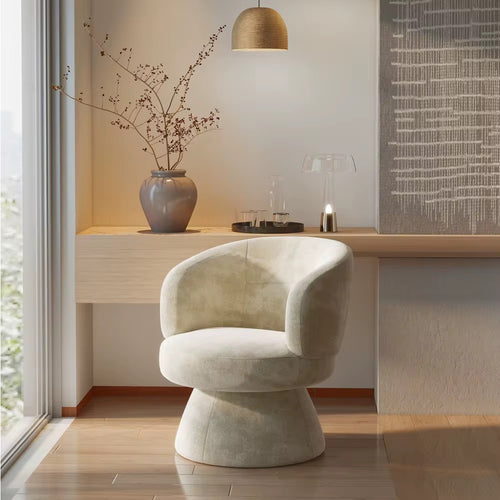 Shop the Mykono Round Chair by Chair Collective – a sculptural accent chair with soft curves, plush upholstery, and Mediterranean-inspired design. Discover luxury accent chairs online in India for serene, modern living.