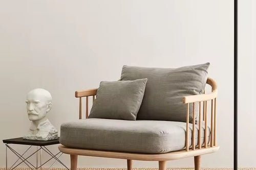 Explore the Narma Japandi Style Couch and Accent Chair, a luxury wooden seating combination crafted for elite interiors. Perfect for modern living rooms with a Japandi aesthetic.