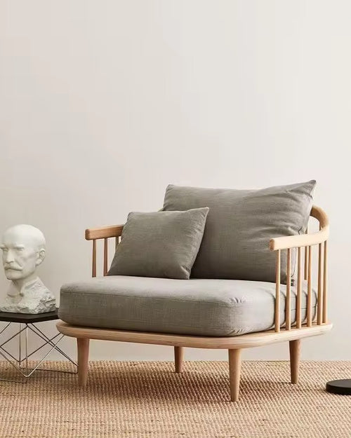 Explore the Narma Japandi Style Couch and Accent Chair, a luxury wooden seating combination crafted for elite interiors. Perfect for modern living rooms with a Japandi aesthetic.