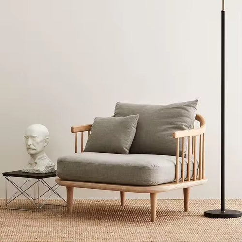 Explore the Narma Japandi Style Couch and Accent Chair, a luxury wooden seating combination crafted for elite interiors. Perfect for modern living rooms with a Japandi aesthetic.