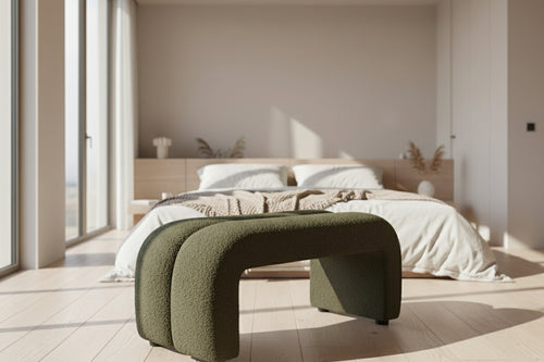Naro Ottoman Bouclé — a 4ft luxury bouclé bench perfect for bedrooms, living rooms, and modern minimalist interiors. Compact, versatile, and customisable for premium home styling. Luxury Ottoman Online by Chair Collective