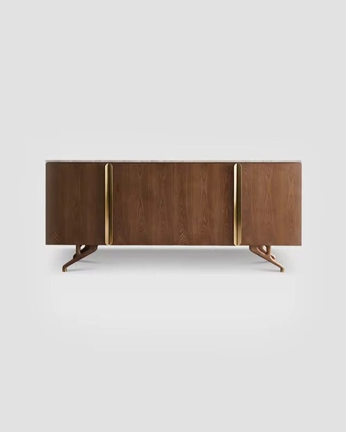Discover the Naru Luxury Console with marble top, teak wood legs, veneer frame, and elegant golden accents. A premium console table for modern luxury interiors. Contemporary Marble Console with Storage online. 