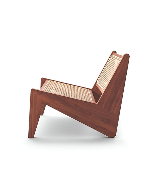 Wooden chair with woven seat side profile