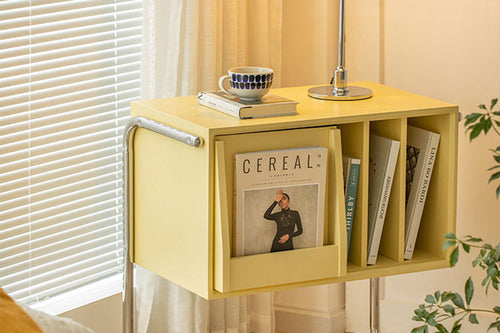 Modern yellow Norbu console table with sliding shutter