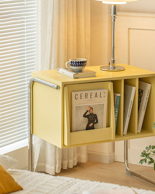 Modern yellow Norbu console table with sliding shutter