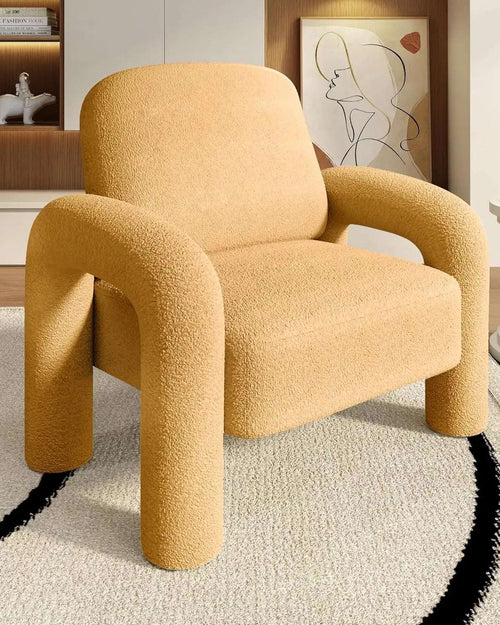 Obello U-Shaped Armchair in Yellow Fabric