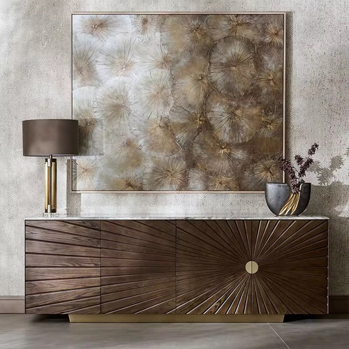 Shop the Oleo Luxury Console by Chair Collective— a luxury veneer and marble console with golden accents and ample storage. A perfect addition to refined interiors, available online in India.