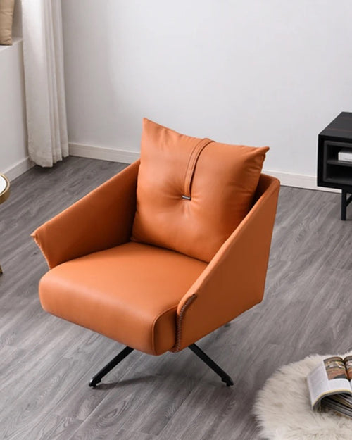 Side angle of olive accent chair