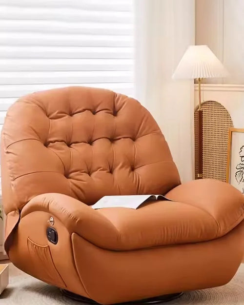 Low-profile recliner with 360-degree swivel and recline