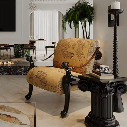 Shop the Ranthambore Chair by Chair Collective – a handcrafted luxury accent chair with animal-face legs, plush upholstery, and sculptural detailing. Explore bespoke furniture online in India.