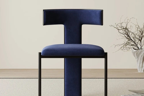 Front view of Regalia Chair in bold blue velvet