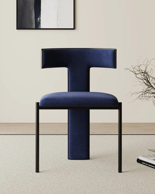 Front view of Regalia Chair in bold blue velvet