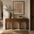 Roma Foyer Console featuring a rich wood veneer finish, three integrated storage drawers, and a distinctive architectural three-arched base.