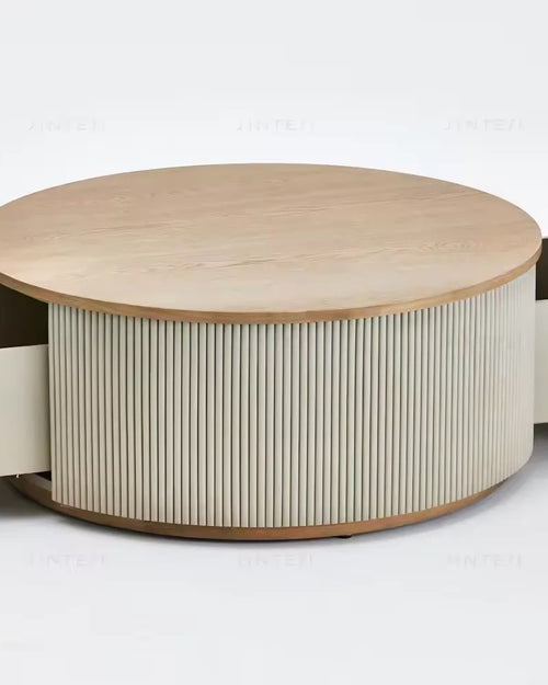 Modern round table with two open drawers