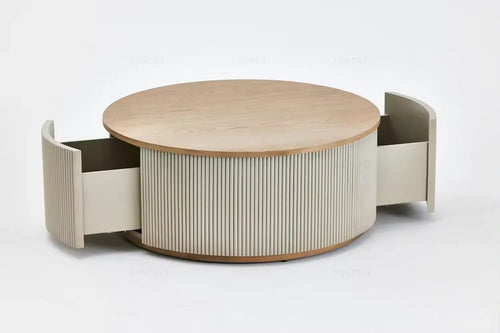 Modern round table with two open drawers