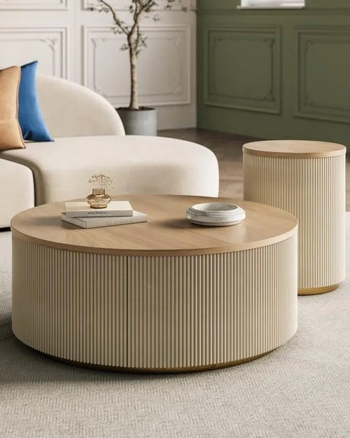 Modern round table set in living room
