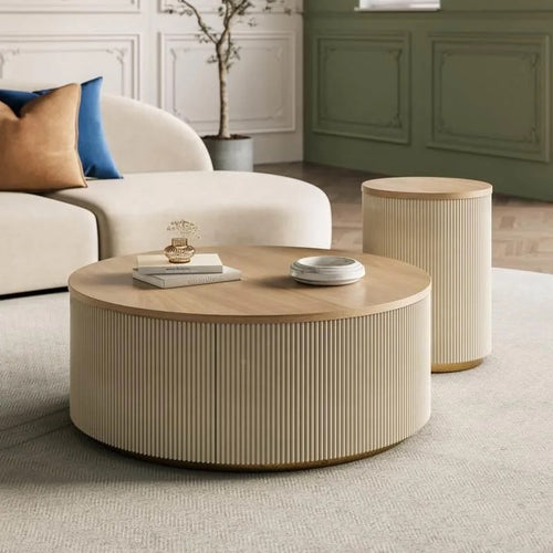 Modern round table set in living room