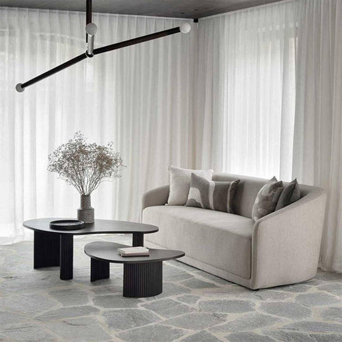 Shelby black fluted coffee table set with oval tops