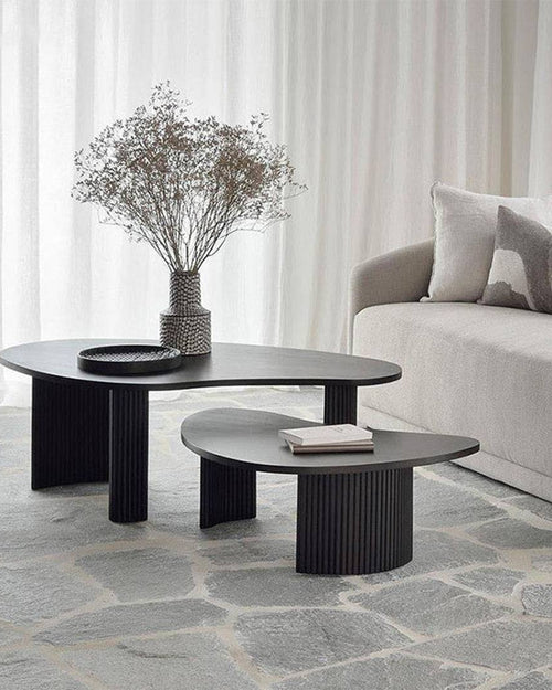 Side view of Shelby black coffee tables 