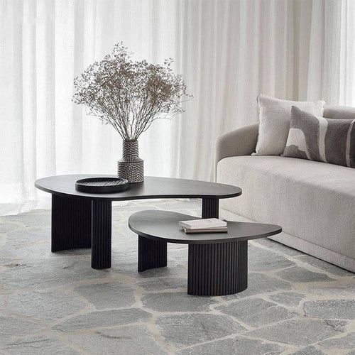 Side view of Shelby black coffee tables 