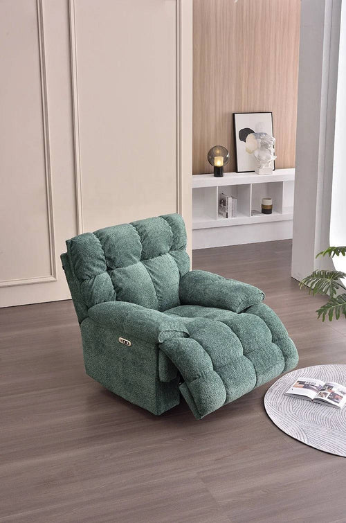 Elegant side view of minimalist Suzuka recliner chair in Granny Smith tone