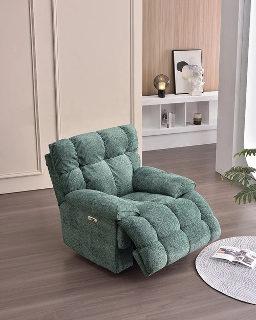 Elegant side view of minimalist Suzuka recliner chair in Granny Smith tone