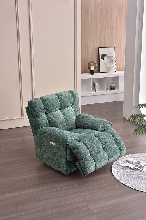 Elegant side view of minimalist Suzuka recliner chair in Granny Smith tone