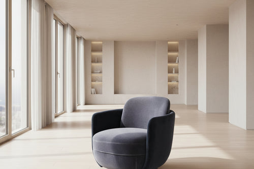 Experience the Simbat Chair, a luxury accent chair with sleek curves, premium upholstery, and swivel functionality. The perfect designer chair for modern living rooms and sophisticated interiors.