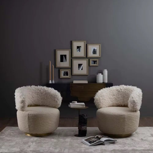 Discover the Slique Chair, a luxury accent chair blending fur, fabric, and golden accents. A modern statement piece that redefines comfort and sophistication.Luxury Accent Chair online in India by Chair Collective