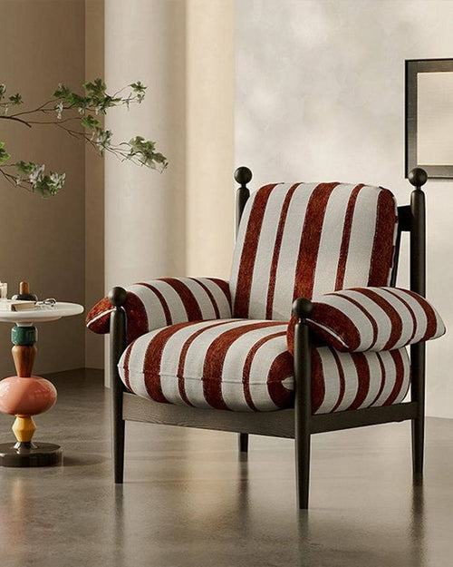 Sonny striped lounge chair with wood frame