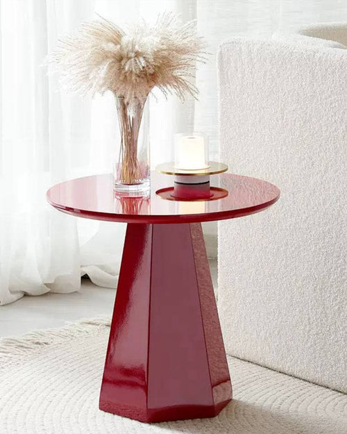 Close view of red accent table