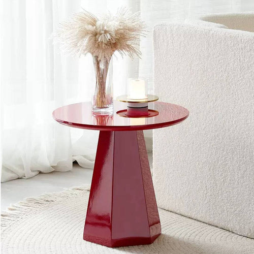 Close view of red accent table