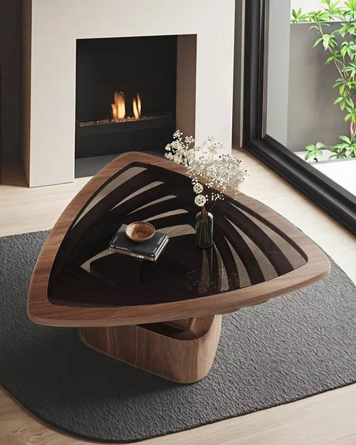 Modern wooden table with a glass top