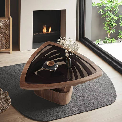 Modern wooden table with a glass top