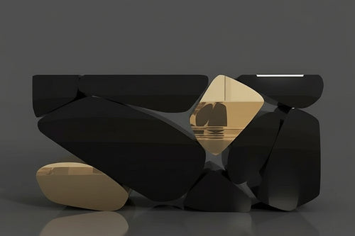 Discover the Takai Luxury Console—an architectural black and gold sculptural console table inspired by modern stone formations. Perfect for luxury entryways and high-end modern homes in India. Luxury Foyer console 