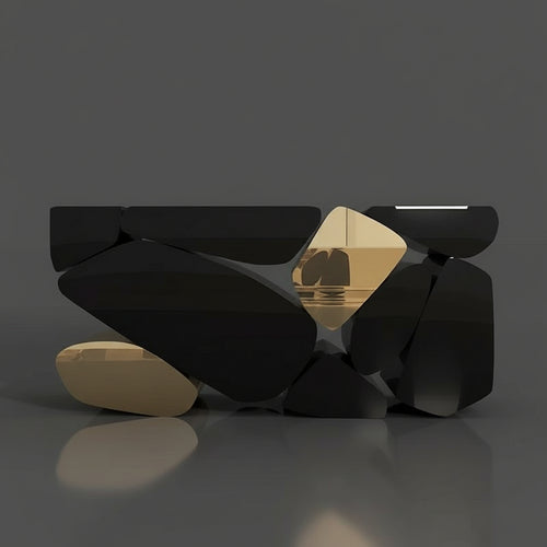 Discover the Takai Luxury Console—an architectural black and gold sculptural console table inspired by modern stone formations. Perfect for luxury entryways and high-end modern homes in India. Luxury Foyer console