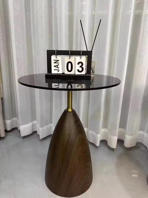 Top view of designer round wooden table 
