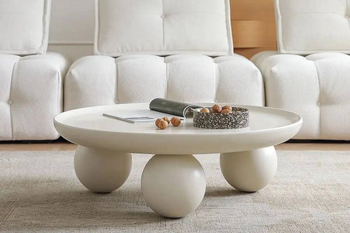Round white table in living room