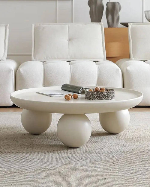 Round white table in living room