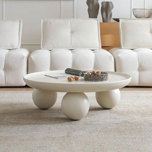 Round white table in living room