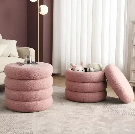 Unio Pouf in pink with hidden storage