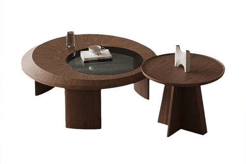 Wooden coffee table with glass top and matching side table by chair collective 