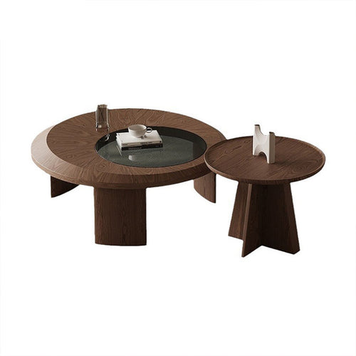 Wooden coffee table with glass top and matching side table by chair collective 