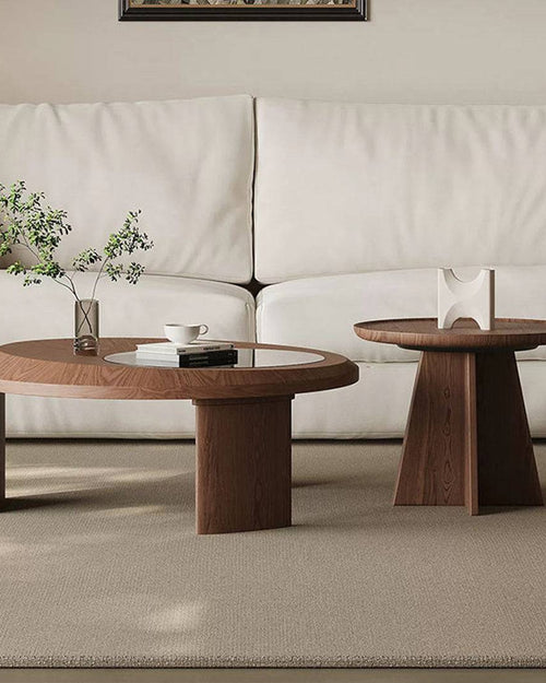 Wooden coffee table and side table in a living room