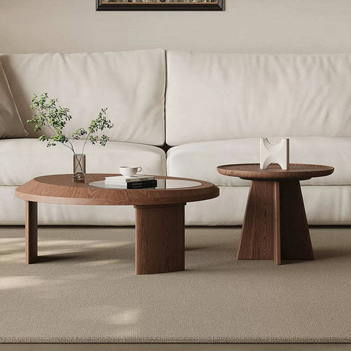Wooden coffee table and side table in a living room
