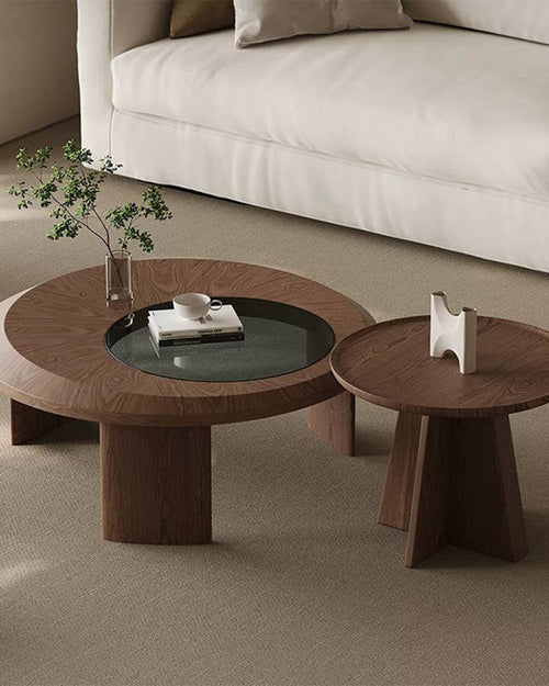 Vasco wooden and glass coffee table set in a modern living room