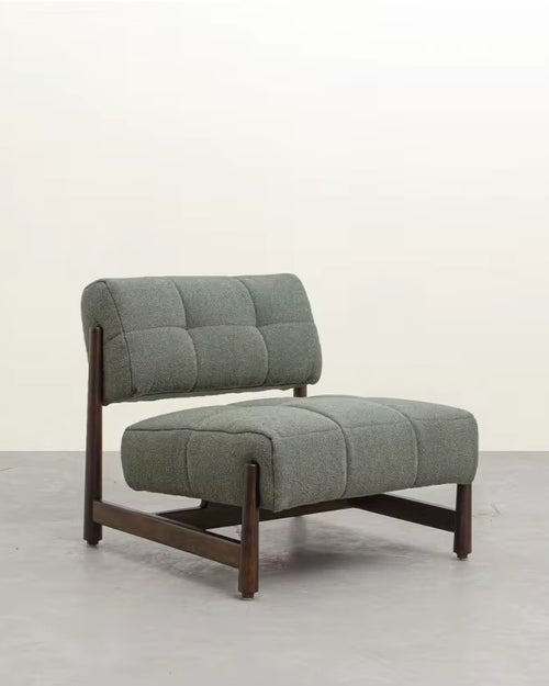 Velin Luxury Accent Chair online by chair collective is a geometric chair in teak wood with soft and plush cushioning