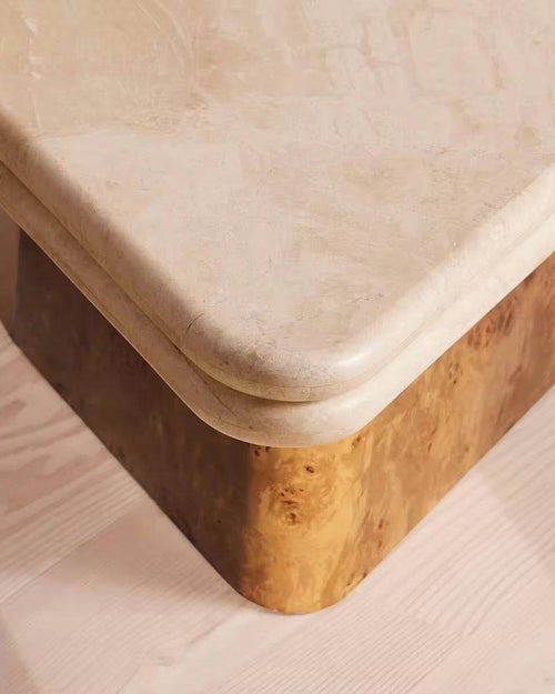 corner view of waffle marble table