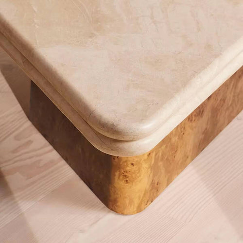 corner view of waffle marble table